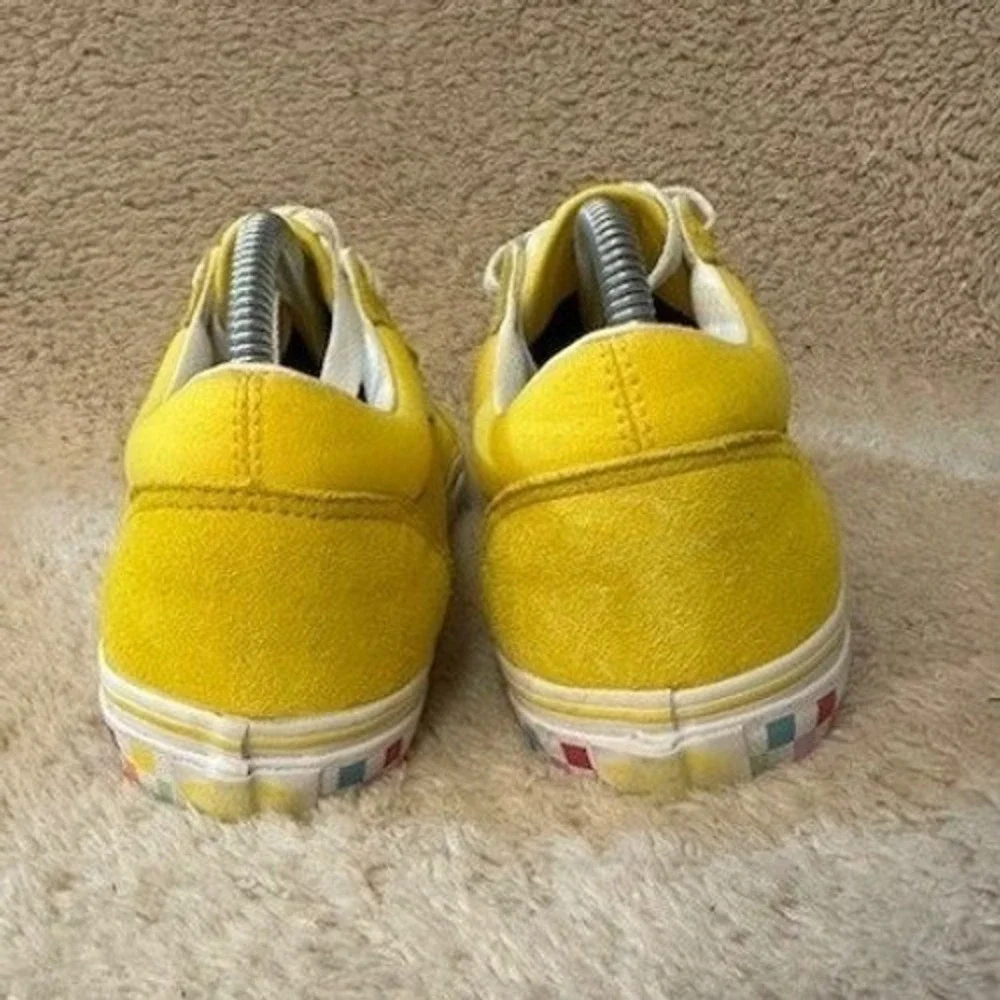 Vans Old Skool Kids Yellow Rainbow Checkerboard Suede Canvas Sneakers Size 7Y